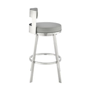 Flynn 30" Swivel Bar Stool in Brushed Stainless Steel with Light Gray Faux Leather - Furniture City (CA)l