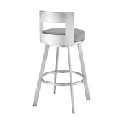 Flynn 30" Swivel Bar Stool in Brushed Stainless Steel with Light Gray Faux Leather - Furniture City (CA)l