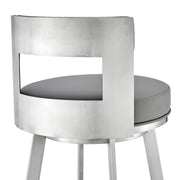 Flynn 30" Swivel Bar Stool in Brushed Stainless Steel with Light Gray Faux Leather - Furniture City (CA)l