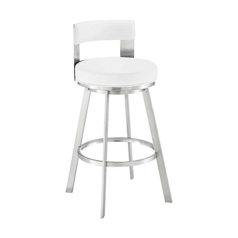 Flynn 26" Swivel Counter Stool in Brushed Stainless Steel with White Faux Leather - Furniture City (CA)l