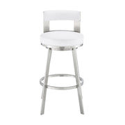 Flynn 26" Swivel Counter Stool in Brushed Stainless Steel with White Faux Leather - Furniture City (CA)l