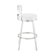 Flynn 26" Swivel Counter Stool in Brushed Stainless Steel with White Faux Leather - Furniture City (CA)l