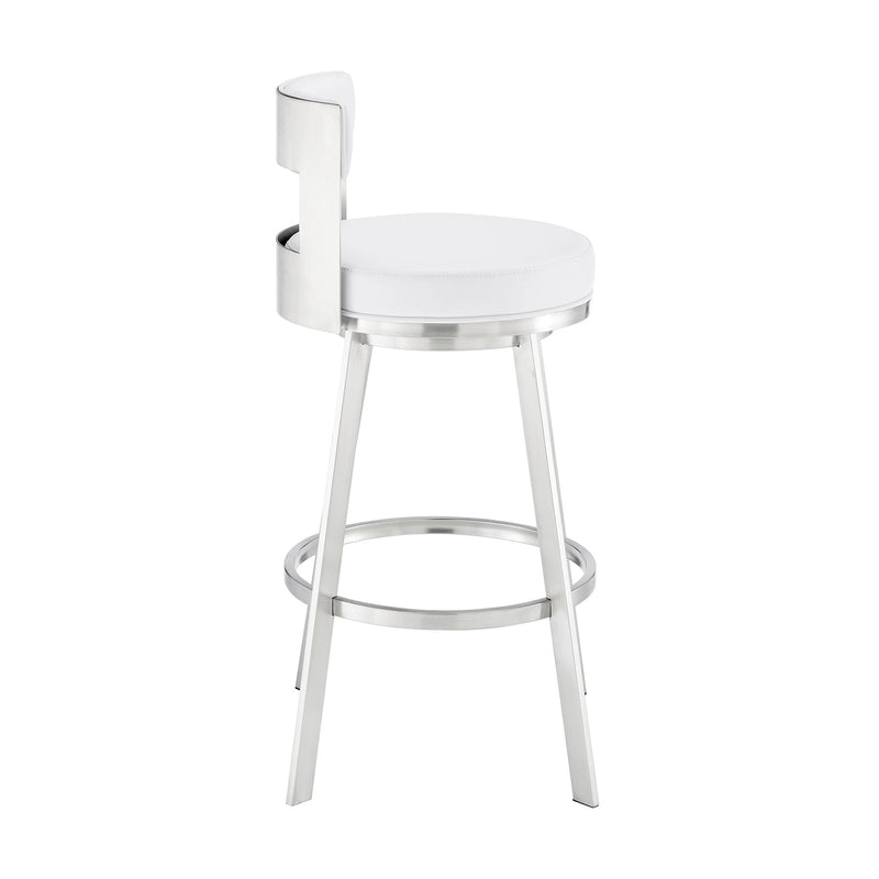 Flynn 26" Swivel Counter Stool in Brushed Stainless Steel with White Faux Leather - Furniture City (CA)l