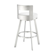 Flynn 26" Swivel Counter Stool in Brushed Stainless Steel with White Faux Leather - Furniture City (CA)l