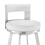 Flynn 26" Swivel Counter Stool in Brushed Stainless Steel with White Faux Leather - Furniture City (CA)l