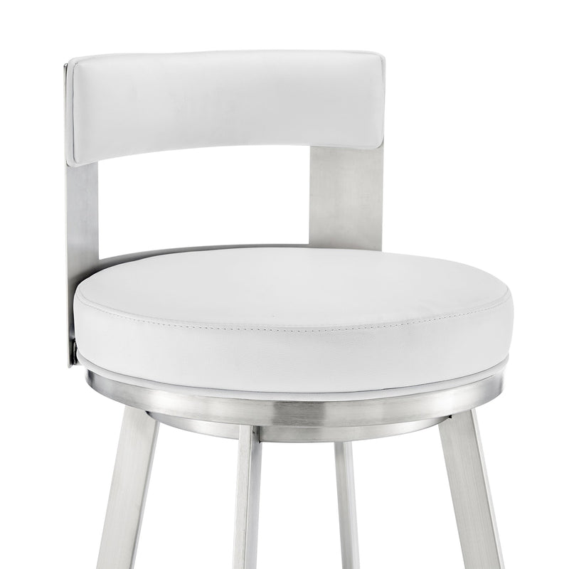 Flynn 26" Swivel Counter Stool in Brushed Stainless Steel with White Faux Leather - Furniture City (CA)l