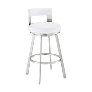 Flynn 30" Swivel Bar Stool in Brushed Stainless Steel with White Faux Leather - Furniture City (CA)l