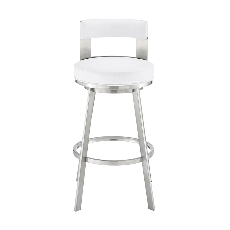 Flynn 30" Swivel Bar Stool in Brushed Stainless Steel with White Faux Leather - Furniture City (CA)l