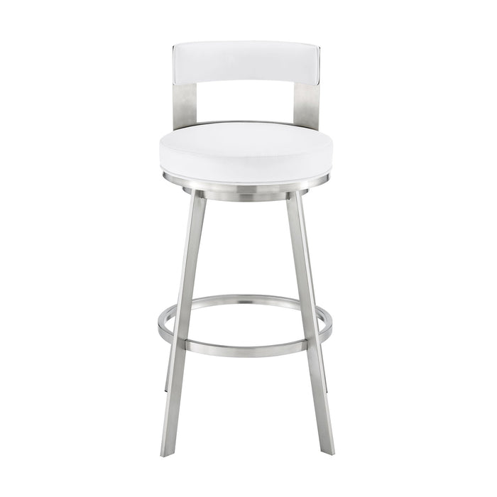 Flynn 30" Swivel Bar Stool in Brushed Stainless Steel with White Faux Leather