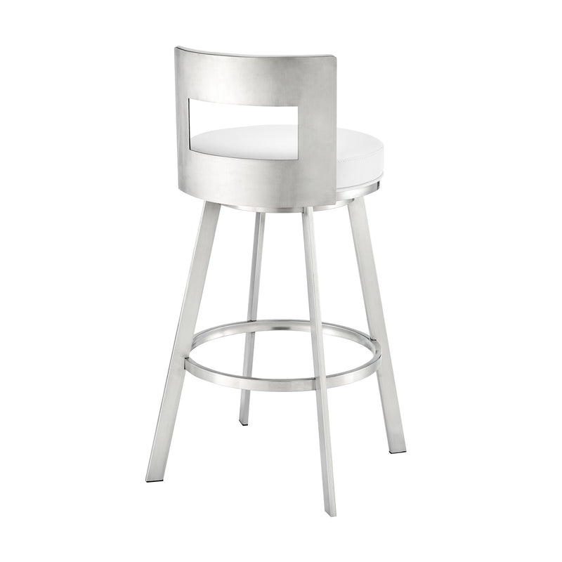 Flynn 30" Swivel Bar Stool in Brushed Stainless Steel with White Faux Leather - Furniture City (CA)l