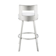 Flynn 30" Swivel Bar Stool in Brushed Stainless Steel with White Faux Leather - Furniture City (CA)l