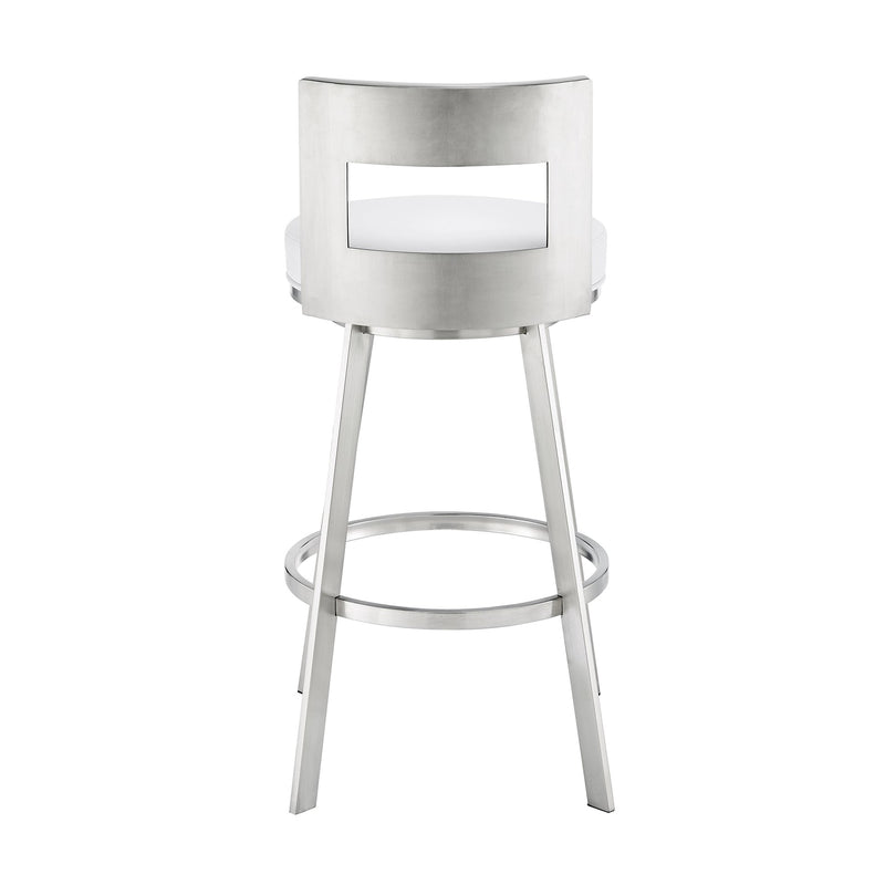 Flynn 30" Swivel Bar Stool in Brushed Stainless Steel with White Faux Leather - Furniture City (CA)l