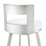 Flynn 30" Swivel Bar Stool in Brushed Stainless Steel with White Faux Leather - Furniture City (CA)l