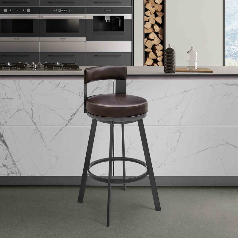 Flynn 30" Swivel Bar Stool in Brown Metal with Brown Faux Leather - Furniture City (CA)l