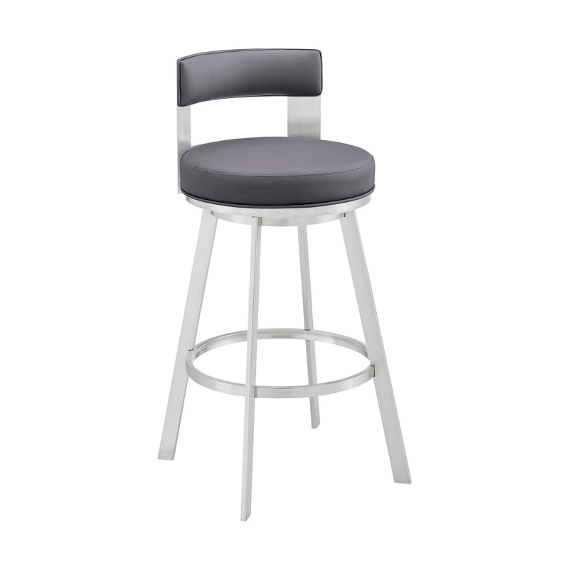 Flynn 26" Swivel Counter Stool in Silver Metal with Gray Faux Leather - Furniture City (CA)l