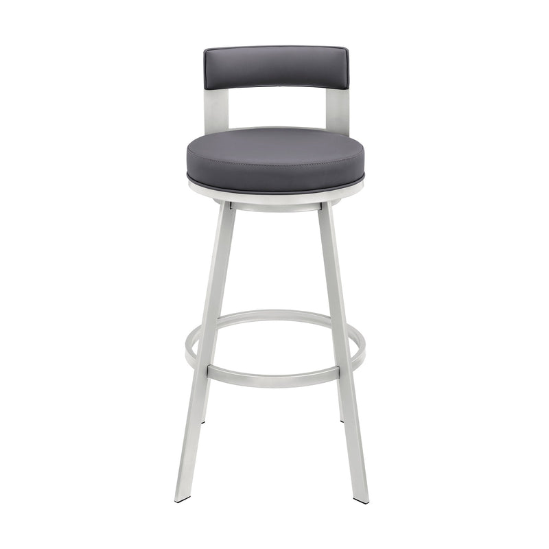 Flynn 26" Swivel Counter Stool in Silver Metal with Gray Faux Leather - Furniture City (CA)l