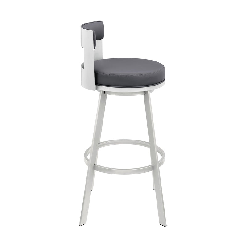 Flynn 26" Swivel Counter Stool in Silver Metal with Gray Faux Leather - Furniture City (CA)l