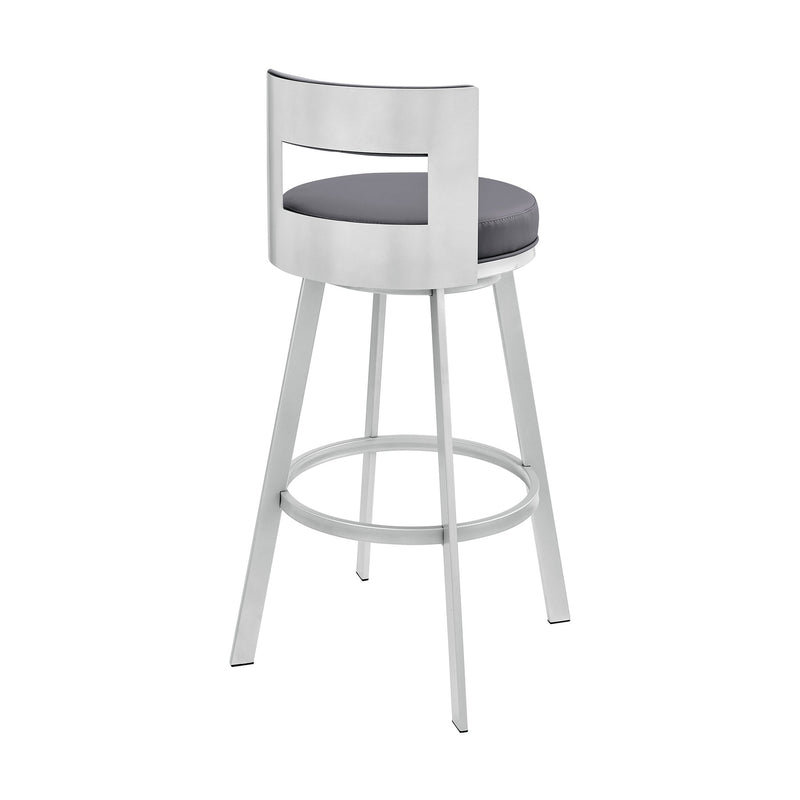Flynn 26" Swivel Counter Stool in Silver Metal with Gray Faux Leather - Furniture City (CA)l