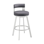 Flynn 30" Swivel Bar Stool in Silver Metal with Gray Faux Leather - Furniture City (CA)l