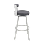 Flynn 30" Swivel Bar Stool in Silver Metal with Gray Faux Leather - Furniture City (CA)l