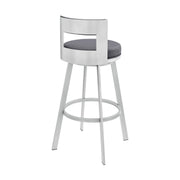 Flynn 30" Swivel Bar Stool in Silver Metal with Gray Faux Leather - Furniture City (CA)l