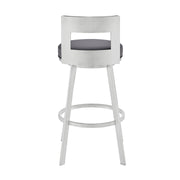 Flynn 30" Swivel Bar Stool in Silver Metal with Gray Faux Leather - Furniture City (CA)l