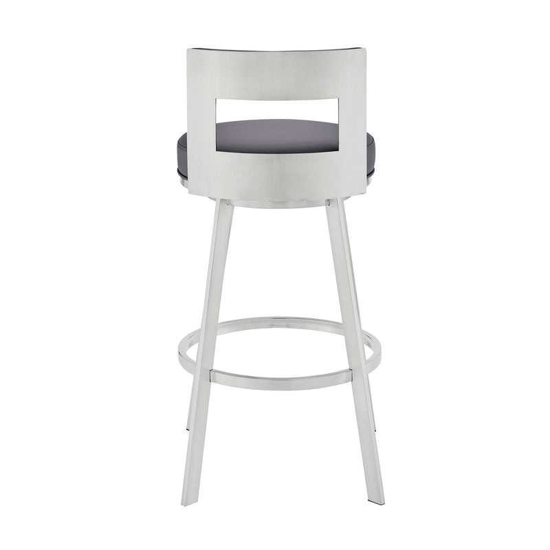 Flynn 30" Swivel Bar Stool in Silver Metal with Gray Faux Leather - Furniture City (CA)l