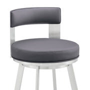 Flynn 30" Swivel Bar Stool in Silver Metal with Gray Faux Leather - Furniture City (CA)l