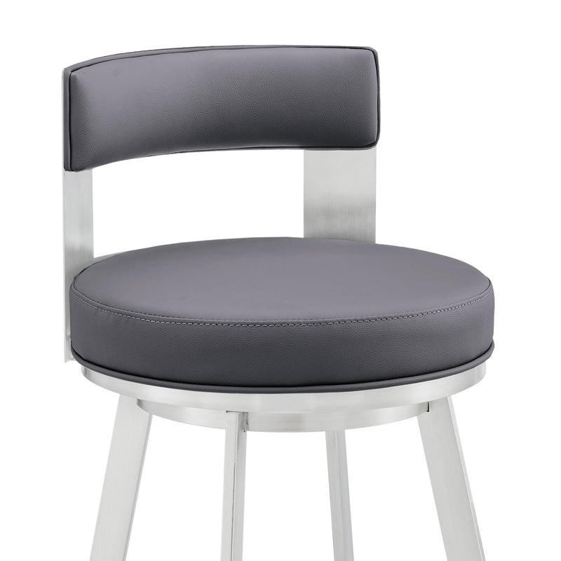 Flynn 30" Swivel Bar Stool in Silver Metal with Gray Faux Leather - Furniture City (CA)l