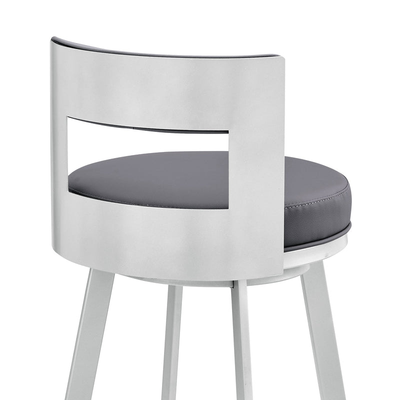 Flynn 30" Swivel Bar Stool in Silver Metal with Gray Faux Leather - Furniture City (CA)l