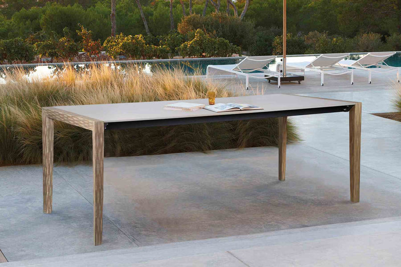 Fineline Indoor Outdoor 80" Rectangle Dining Table in Light Eucalyptus Wood and Super Stone - Furniture City (CA)l