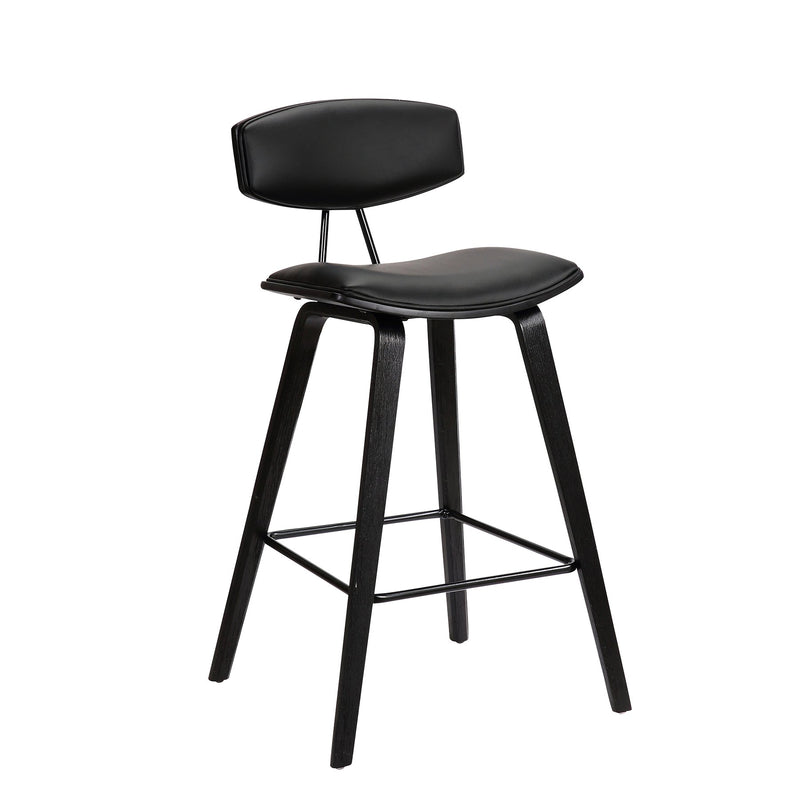 Fox 25.5" Counter Height Black Faux Leather and Black Wood Mid-Century Modern Bar Stool - Furniture City (CA)l