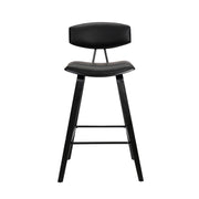Fox 25.5" Counter Height Black Faux Leather and Black Wood Mid-Century Modern Bar Stool - Furniture City (CA)l