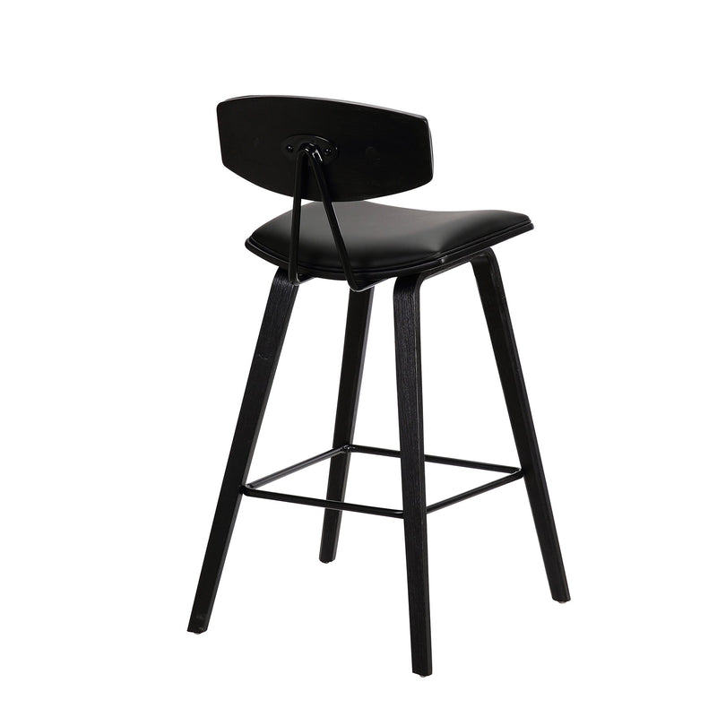 Fox 25.5" Counter Height Black Faux Leather and Black Wood Mid-Century Modern Bar Stool - Furniture City (CA)l