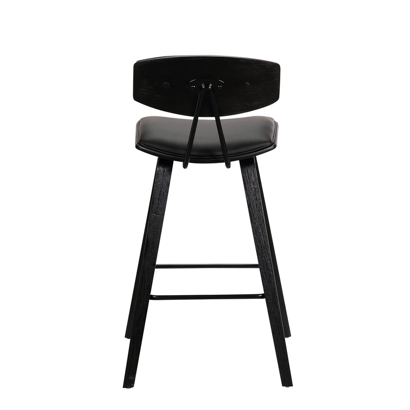 Fox 25.5" Counter Height Black Faux Leather and Black Wood Mid-Century Modern Bar Stool - Furniture City (CA)l