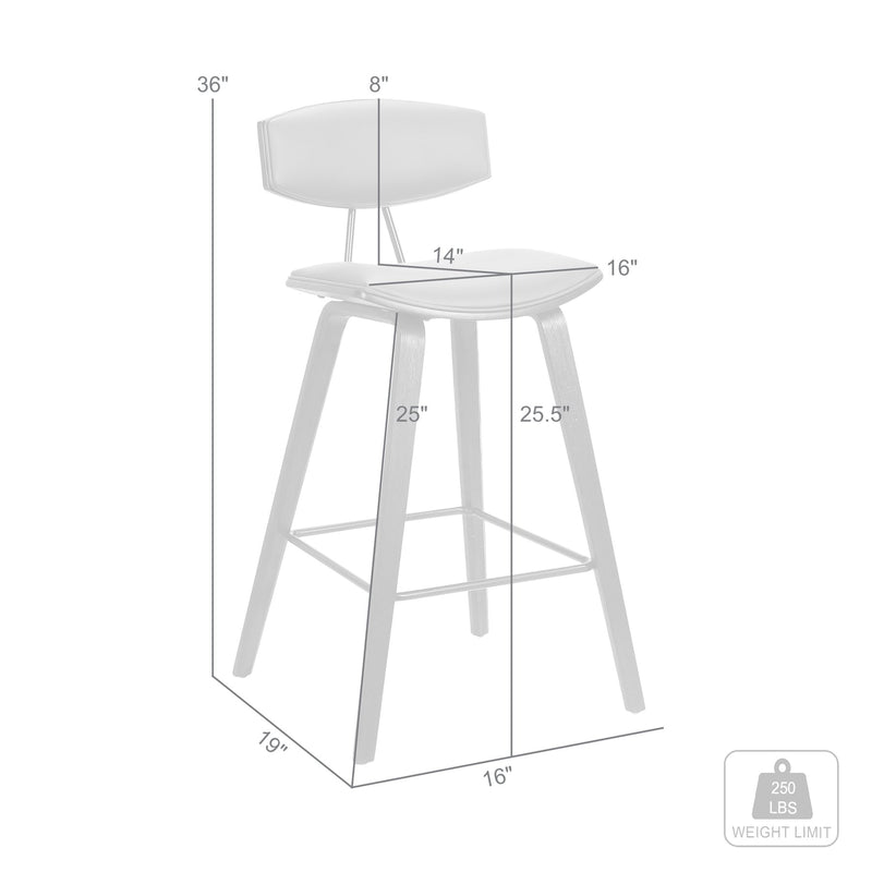 Fox 25.5" Counter Height Black Faux Leather and Black Wood Mid-Century Modern Bar Stool - Furniture City (CA)l