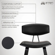 Fox 25.5" Counter Height Black Faux Leather and Black Wood Mid-Century Modern Bar Stool - Furniture City (CA)l