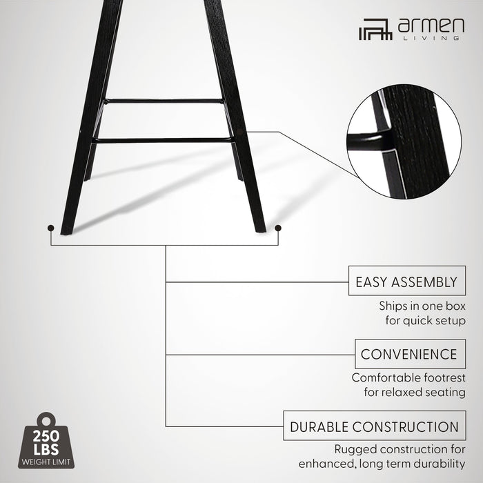 Fox 25.5" Counter Height Black Faux Leather and Black Wood Mid-Century Modern Bar Stool