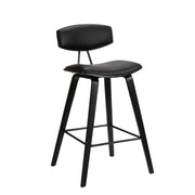 Fox 28.5" Bar Height Black Faux Leather and Black Wood Mid-Century Modern Bar Stool - Furniture City (CA)l