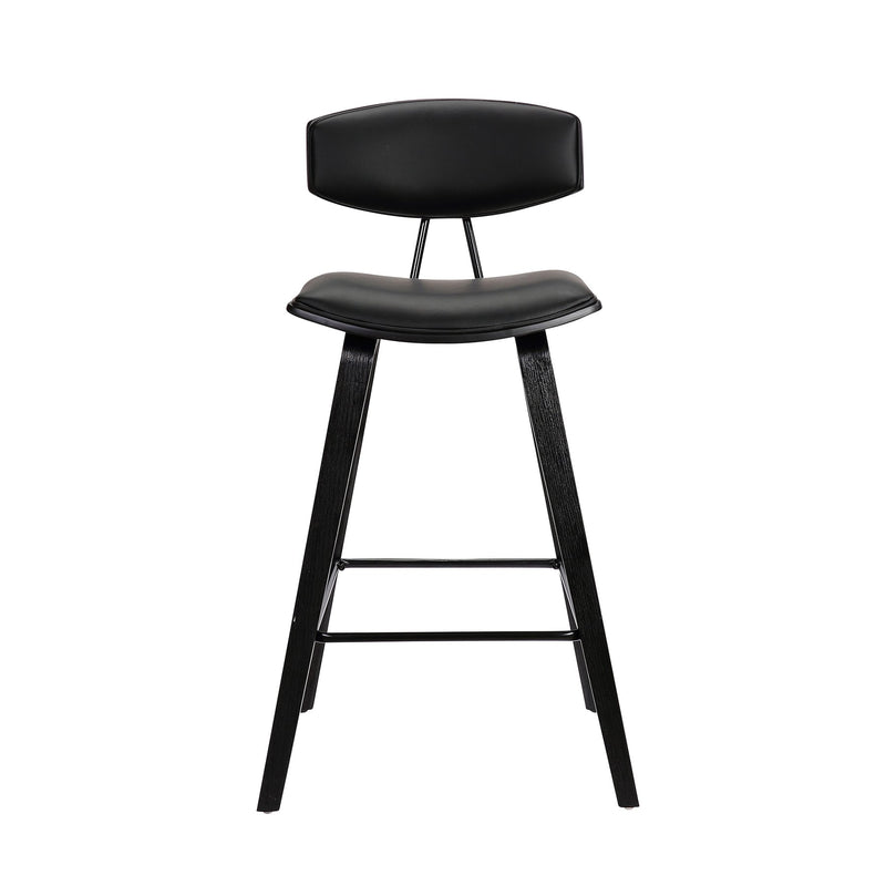 Fox 28.5" Bar Height Black Faux Leather and Black Wood Mid-Century Modern Bar Stool - Furniture City (CA)l