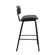 Fox 28.5" Bar Height Black Faux Leather and Black Wood Mid-Century Modern Bar Stool - Furniture City (CA)l