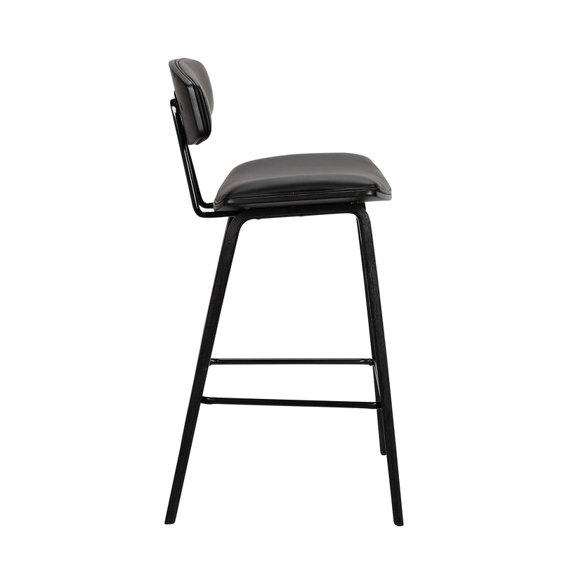 Fox 28.5" Bar Height Black Faux Leather and Black Wood Mid-Century Modern Bar Stool - Furniture City (CA)l