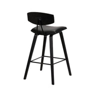 Fox 28.5" Bar Height Black Faux Leather and Black Wood Mid-Century Modern Bar Stool - Furniture City (CA)l