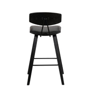 Fox 28.5" Bar Height Black Faux Leather and Black Wood Mid-Century Modern Bar Stool - Furniture City (CA)l
