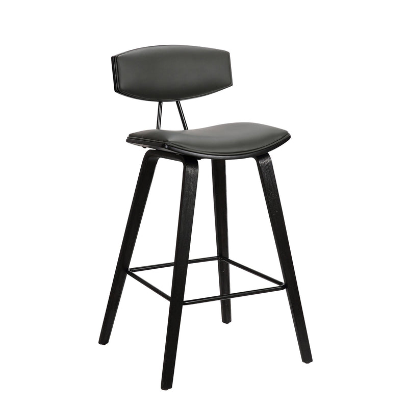 Fox 25.5" Counter Height Gray Faux Leather and Black Wood Mid-Century Modern Bar Stool - Furniture City (CA)l