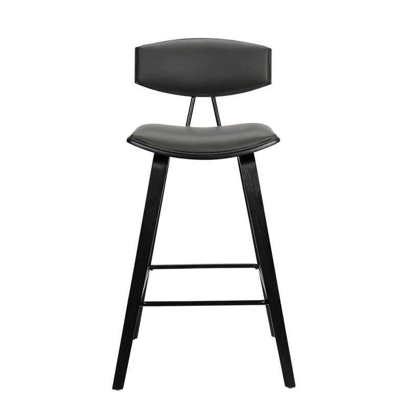 Fox 25.5" Counter Height Gray Faux Leather and Black Wood Mid-Century Modern Bar Stool - Furniture City (CA)l