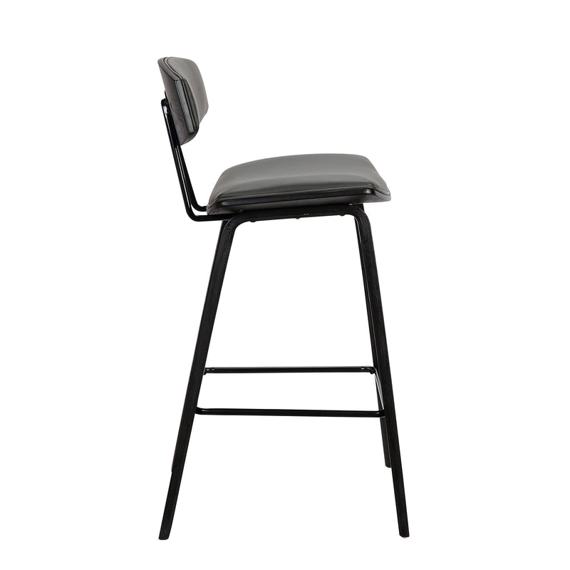 Fox 25.5" Counter Height Gray Faux Leather and Black Wood Mid-Century Modern Bar Stool - Furniture City (CA)l
