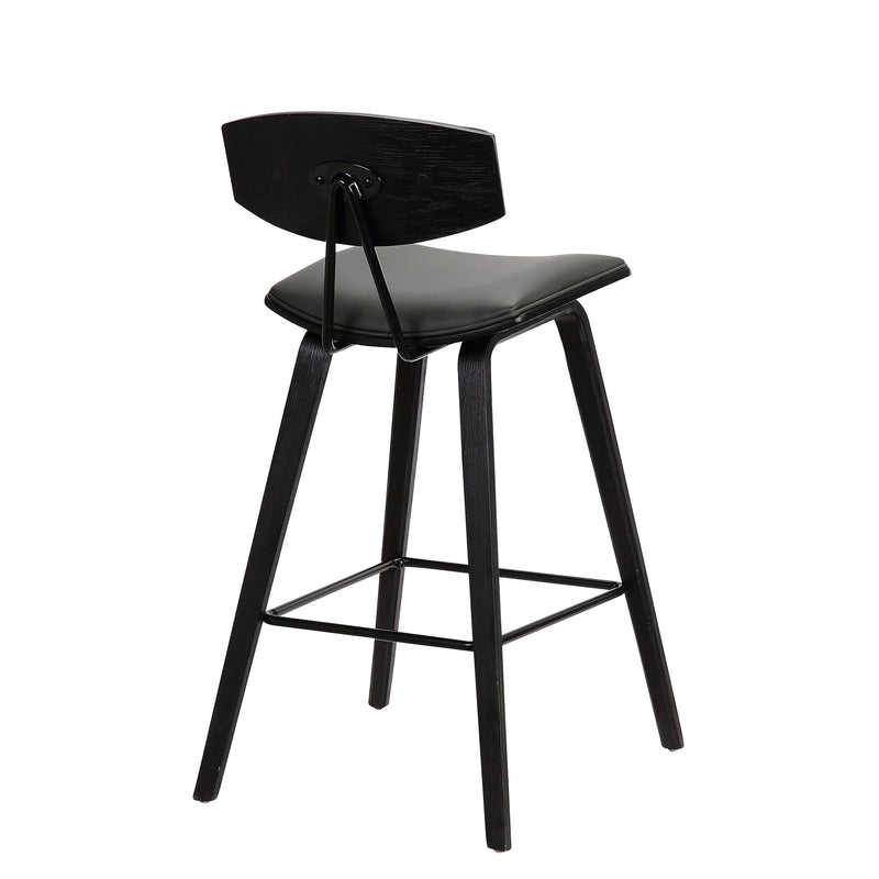 Fox 25.5" Counter Height Gray Faux Leather and Black Wood Mid-Century Modern Bar Stool - Furniture City (CA)l
