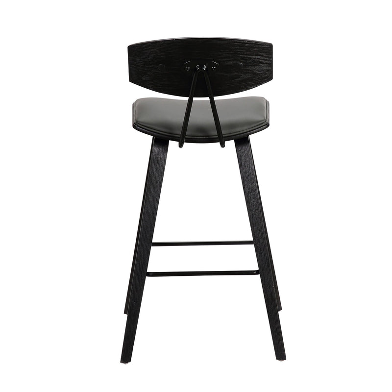 Fox 25.5" Counter Height Gray Faux Leather and Black Wood Mid-Century Modern Bar Stool - Furniture City (CA)l