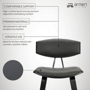 Fox 25.5" Counter Height Gray Faux Leather and Black Wood Mid-Century Modern Bar Stool - Furniture City (CA)l